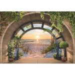 Papier peint intiss� 3d plage mer 312x219 cm fen�tre panoramique coucher de soleil chambre salon photo ...