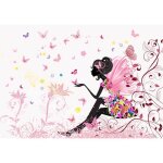 Papier peint intiss� chambre fille f�e 416x254 cm papillons rose pour les enfants photo non tiss� muraux ...