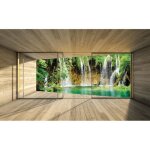 Papier peint intiss� fen�tre panoramique 416x254 cm cascade 3d nature chambre salon photo non tiss� muraux ...