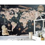 Papier peint intiss� panoramique carte du monde enfant gar�on 254x184 cm tapisserie chambre photo non ...