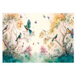 Papier peint intiss� panoramique for�t oiseaux pastel 254x184 cm tapisserie chambre salon photo non tiss� ...
