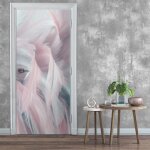 Papier peint porte intiss� plumes pastel (91x211 cm colle inclus) pour chambre salon photo non tiss� ...