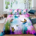 Papillons fleurs et plantes abstraits parure de lit 3 pieces 1 housse de couette 200 * 200cm et 2 taies ...