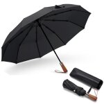 Parapluie - noir - automatique - manche en bois - impermable - rsistant au vent
