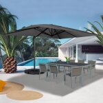 Idmarket parasol d�port� inclinable rotatif 360 calvi gris 3x4 m avec 4 dalles et housse