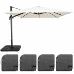 Parasol d�port� inclinable rotatif 3x3m et 4 dalles � remplir blanc - oviala