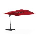 Parasol d�port� carr� rouge 3x3m structure grise + lot de 4 dalles � lester 50x50cm