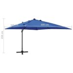 Parasol dport avec mt et lumires led bleu azur 300 cm - vingvo - manuel - aluminium - rectangulaire ...
