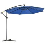 Parasol d�port� - outsunny - octogonal rabattable diam�tre 3 m jardin avec pied en croix - acier - bleu ...