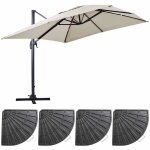 Parasol d�port� 3x4m blanc inclinable rotatif + 4 dalles lest�es - oviala