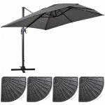 Parasol d�port� 3x4m inclinable rotatif + 4 dalles lest�es anthracite - oviala