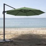 Parasol d�port� rond vert olive � 300x250 cm