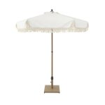 Parasol hossegor droit � franges 2m. beige. acier. m�t effet bois. upf 30 + . d 200 x h 225 cm