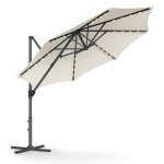 Parasol de jardin 300 cm 28 led solaires upf 50 + pivotant � 360� inclinaison fluide manivelle avec base ...