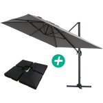 Parasol jardin d�port� alu sun 4 - rectangle - 3 x 4 m - gris - dalles � lester incluses