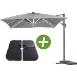 Parasol jardin d�port� led alu sun 3 luxe - carr� - 3 x 3 m - gris - dalles lest�es incluses