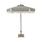 Parasol hossegor droit � franges 2m. kaki. acier. m�t effet bois. upf 30 + . d 200 x h 225 cm