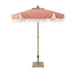Parasol hossegor droit � franges 2m. terracotta. acier. m�t effet bois. upf 30 + . d 200 x h 225 cm