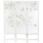 Paravent de 3 pans en bois coloris blanc motif roses - longueur 150 x hauteur 180 x profondeur 2 cm