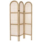 Paravent 3 pans effet cannagecloison de s�paration en bois de paulownia - rotin - longueur 120 x profondeur ...