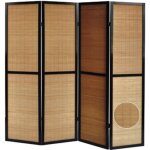 Paravent en bois noir et bambou de 4 pans
