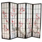 Paravent bois noir avec fleurs de cerisier - 5 pans