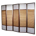 Paravent japonais en bois avec bambou de 5 panneaux - hauteur 175 x longueur 220 x profondeur 22 cm