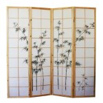 Paravent japonais en bois naturel avec dessin bambou 4 pans - hauteur 175 x longueur 176 x profondeur ... Paravent japonais en bois naturel avec dessin bambou 4 pans - hauteur 175 x longueur 176 x profondeur ...