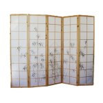Paravent japonais en bois naturel avec dessin bambou 5 pans - hauteur 175 x longueur 220 cm