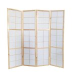 Paravent japonais bois naturel s�parateur de pi�ce 4 pans - hauteur 175 cm x longueur 176 cm