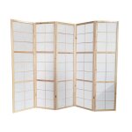 Paravent japonais bois naturel sparateur de pice 5 pans - hauteur 175 cm x longueur 220 cm