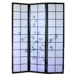Paravent japonais en bois noir avec dessin bambou de 3 pans - hauteur 175 x longueur 132 x profondeur ... Paravent japonais en bois noir avec dessin bambou de 3 pans - hauteur 175 x longueur 132 x profondeur ...