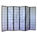 Paravent japonais en bois noir avec dessin bambou de 6 pans - hauteur 175 x longueur 264 x profondeur ...