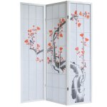 Paravent japonais fleur de cerisier en bois blanc de 3 pans longueur 132 x hauteur 175 x profondeur 2 ...