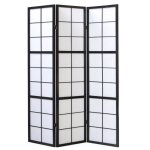 Paravent japonais grands carreaux bois noir et papier de riz - 3 pans - dim : h 1786