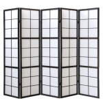 Paravent japonais - grands carreaux - bois noir et papier de riz - 5 pans - h 1786 cm