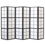 Paravent japonais grands carreaux bois noir et papier de riz - 6 pans - dim : h 1786