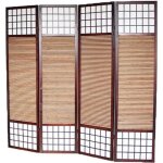Paravent japonais s�parateur de pi�ce avec 4 pans en bois avec bambou coloris marron