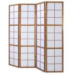 Paravent japonais shoji en bois brun de 4 pans longueur 176 x hauteur 175 x profondeur 2 cm