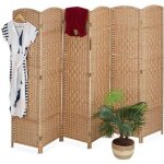 Relaxdays paravent  6 volets sparateur de pices pliable bois corde papier hl 170 x 241 cm pour intrieur ...