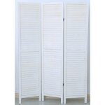 Paravent persienne de 3 pans en bois coloris blanc lasur effet brocante - dim : h170 x l120cm