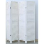 Paravent persienne de 4 pans en bois coloris blanc lasur effet brocante - hauteur 170 x longueur 160 ...