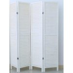 Paravent persienne de 4 pans en bois effet brocante coloris blanc lasuré - dim : h170 x l160cm Paravent persienne de 4 pans en bois effet brocante coloris blanc lasuré - dim : h170 x l160cm