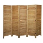 Paravent persienne de 5 pans en bois coloris brun clair - hauteur 170 x longueur 200 cm