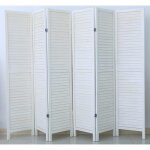 Paravent persienne de 6 pans en bois - blanc lasur effet brocante - h170 x l240 cm