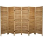 Paravent persienne de 6 pans en bois coloris brun clair - dim : h170 x l240cm