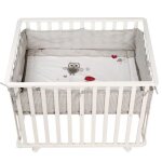Parc bb 100x75 cm + tapis adam et eule imprim chouette + 4 roues - roba - bois blanc