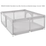 Parc b�b� � quatre c�t�s - quiienclee - 200 x 150 x 68 cm - gris clair - oxford - non - toxique
