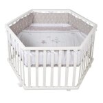 Parc bb hexagonal roba - indibaer - bois blanc - tour de parc de protection - 6 roues
