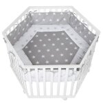 Parc bb hexagonal roba - little stars - bois laqu blanc - tour de parc de protection et 6 roues